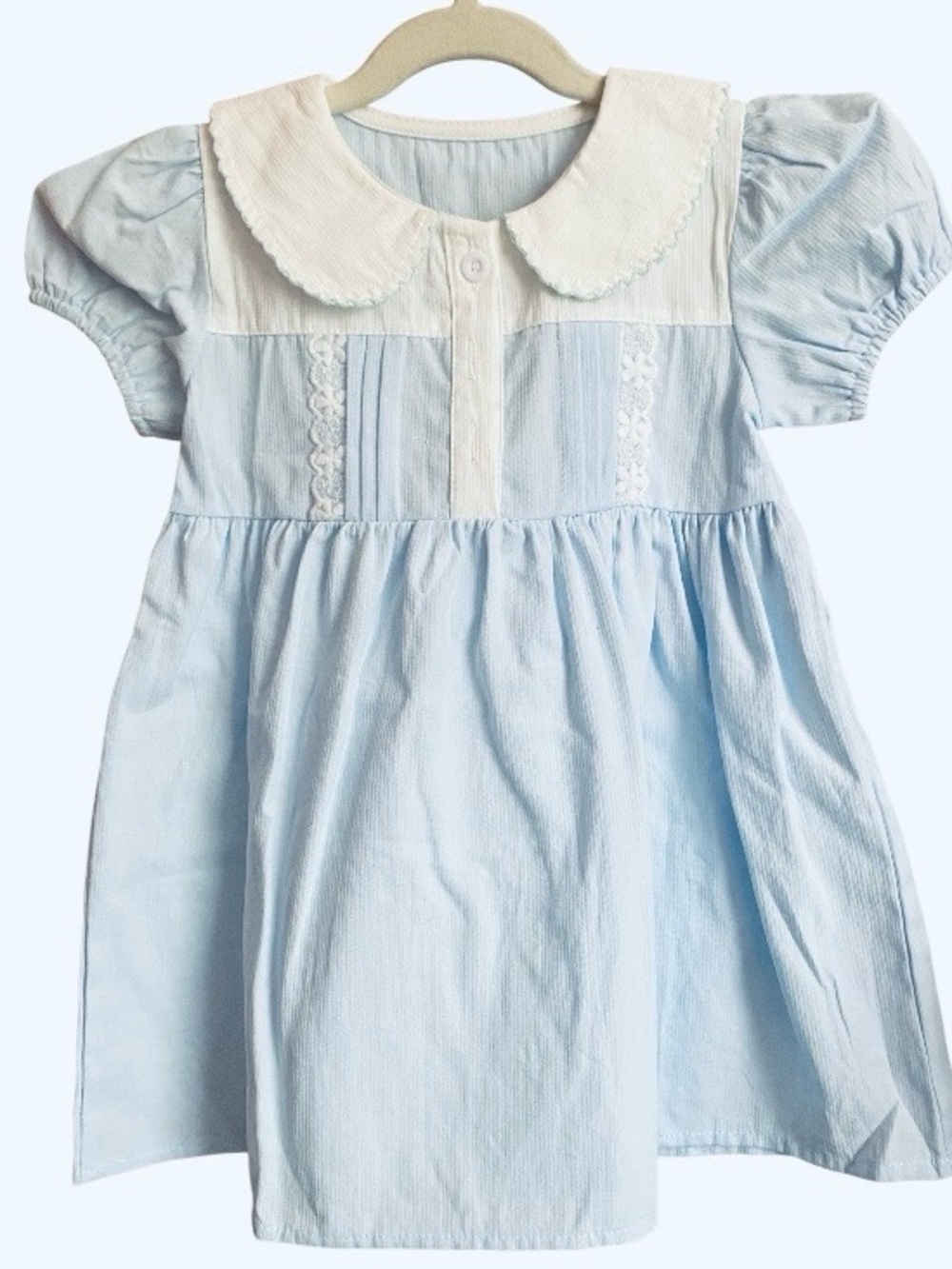Think Pink Light Blue Dress Peter Pan Collar Lace Details NWT Size 6